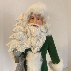 Martha Stewart Santa in Green with White Faux Fur. Light up Design.